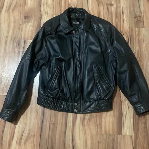 Wilsons Thinsulate Black Leather Bomber Jacket Sz L - Picture 2 of 13